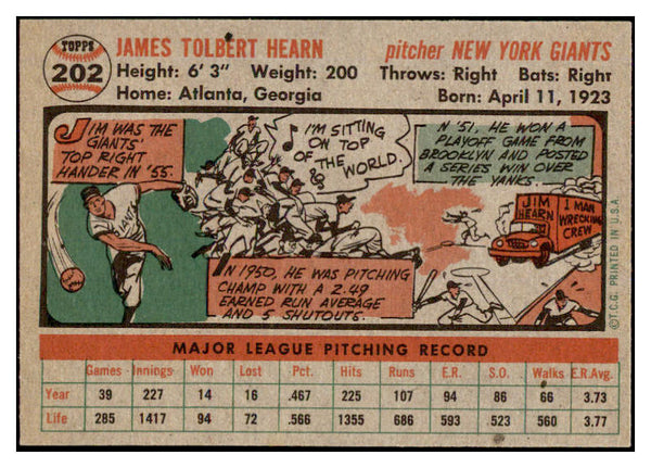 1956 Topps Baseball #202 Jim Hearn Giants EX-MT 528436
