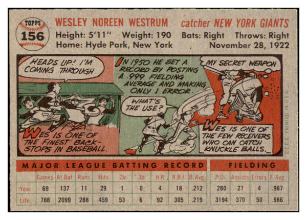 1956 Topps Baseball #156 Wes Westrum Giants EX-MT Gray 528452