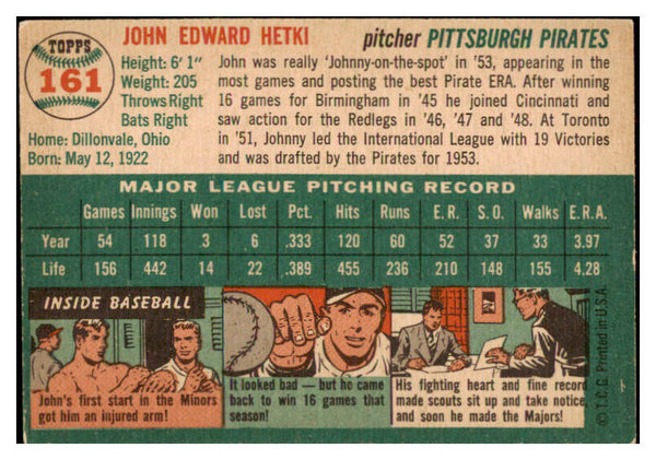 1954 Topps Baseball #161 John Hetki Pirates EX 528481