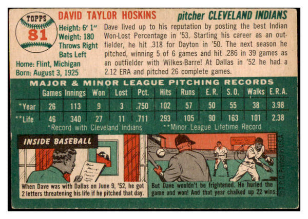 1954 Topps Baseball #081 Dave Hoskins Indians EX 528486