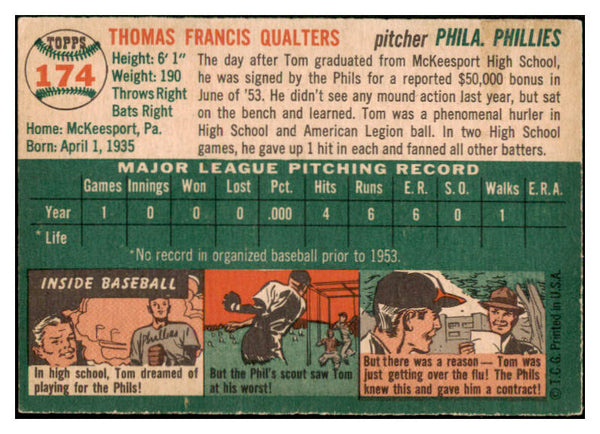 1954 Topps Baseball #174 Tom Qualters Phillies EX 528510