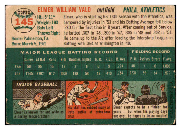 1954 Topps Baseball #145 Elmer Valo A's EX 528516
