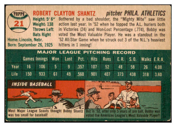 1954 Topps Baseball #021 Bobby Shantz A's VG-EX 528557