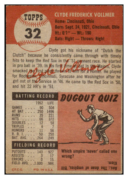 1953 Topps Baseball #032 Clyde Vollmer Red Sox EX-MT 528599