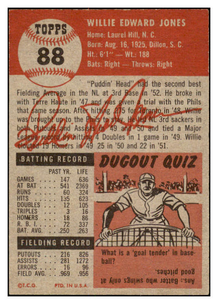 1953 Topps Baseball #088 Willie Jones Phillies EX-MT 528603