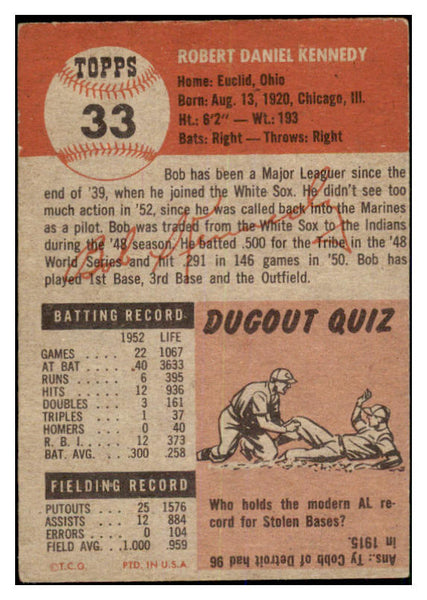 1953 Topps Baseball #033 Bob Kennedy Indians EX 528628