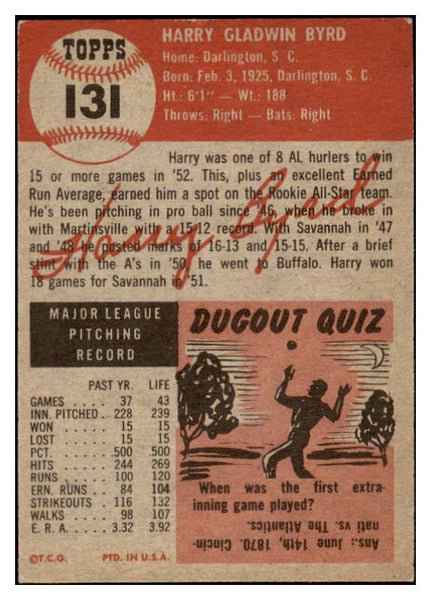 1953 Topps Baseball #131 Harry Byrd A's EX-MT 528684