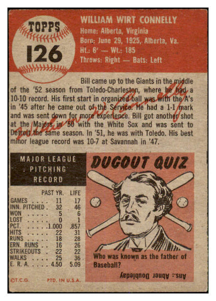 1953 Topps Baseball #126 Bill Connelly Giants EX 528721