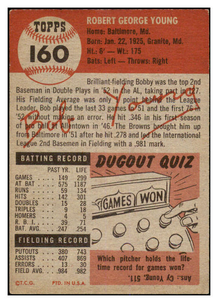 1953 Topps Baseball #160 Bob Young Browns EX 528723