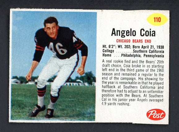 1962 Post Football #110 Angelo Coia Bears EX 528763