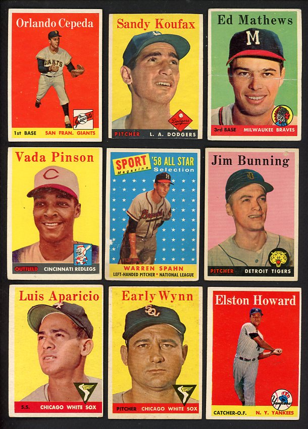 1958 Topps Set Lot 58 Diff Bargain Grade Koufax Spahn Cepeda 528834