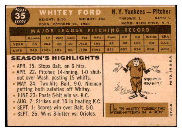 1960 Topps Baseball #035 Whitey Ford Yankees EX+/EX-MT 528948