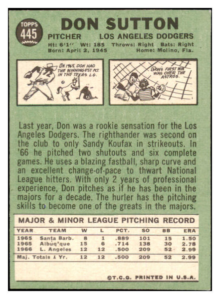 1967 Topps Baseball #445 Don Sutton Dodgers EX-MT 529004