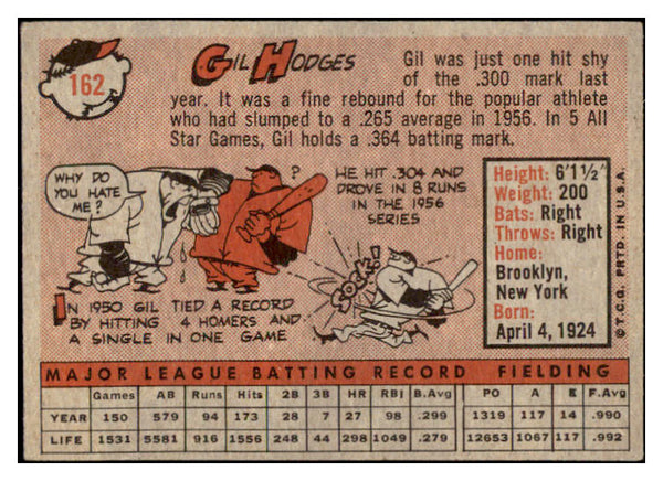 1958 Topps Baseball #162 Gil Hodges Dodgers VG-EX 529042