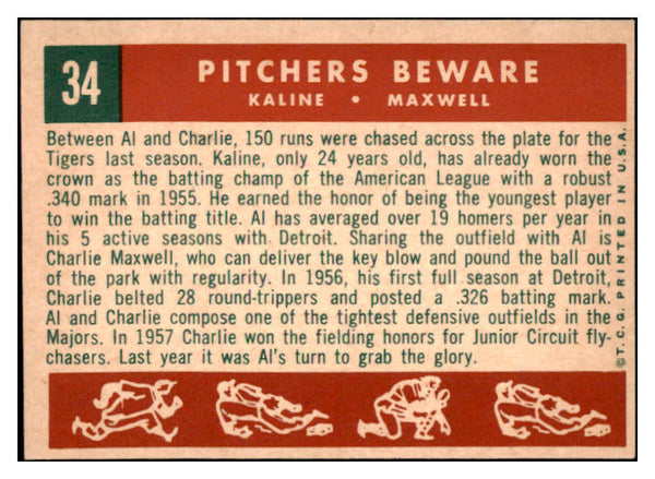 1959 Topps Baseball #034 Al Kaline Charlie Maxwell VG-EX 529075