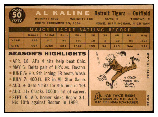 1960 Topps Baseball #050 Al Kaline Tigers EX-MT 529096