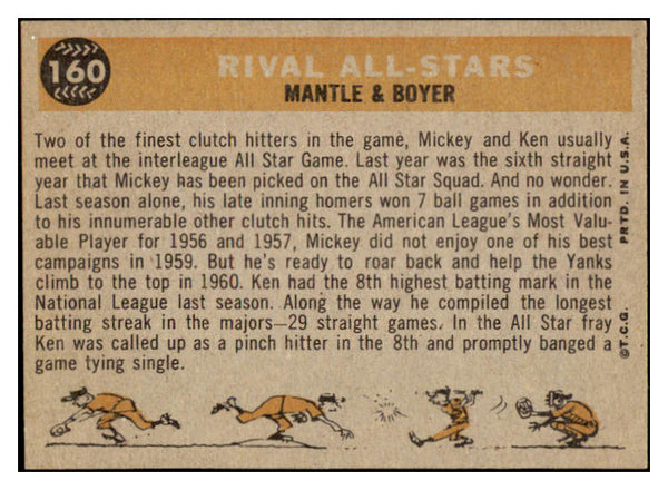 1960 Topps Baseball #160 Mickey Mantle Ken Boyer EX-MT 529097
