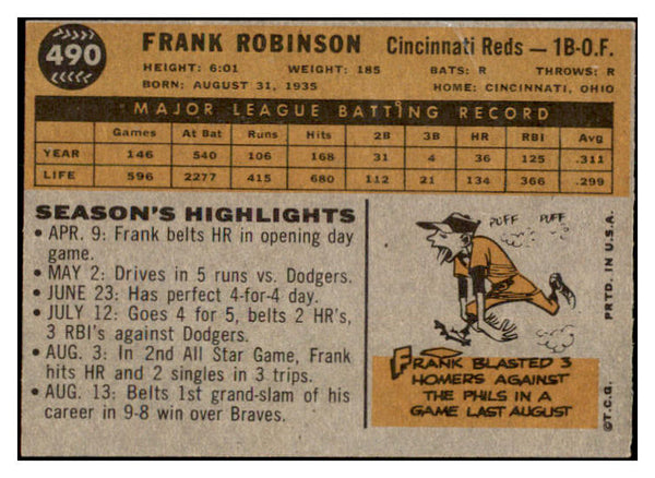 1960 Topps Baseball #490 Frank Robinson Reds VG-EX 529102