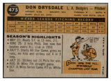 1960 Topps Baseball #475 Don Drysdale Dodgers EX-MT 529111