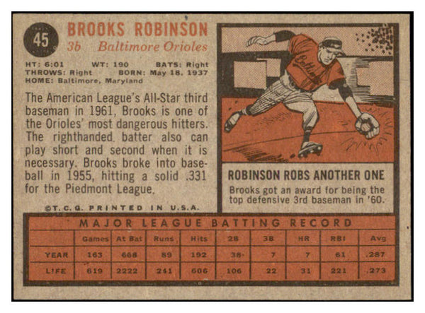 1962 Topps Baseball #045 Brooks Robinson Orioles EX-MT 529159