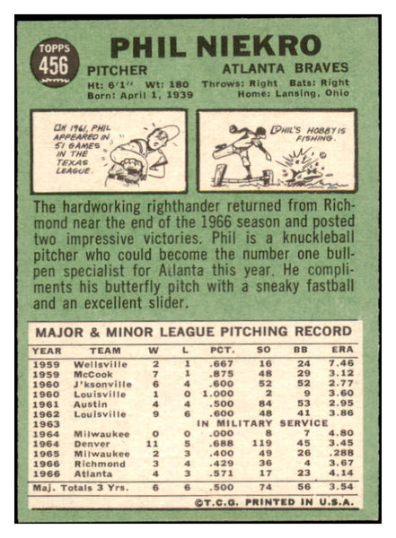 1967 Topps Baseball #456 Phil Niekro Braves EX-MT 529214