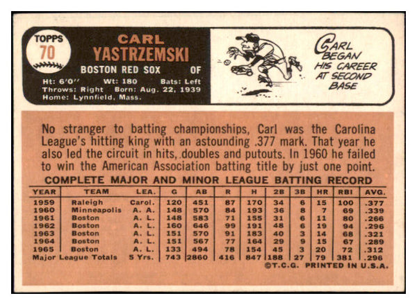 1966 Topps Baseball #070 Carl Yastrzemski Red Sox VG-EX 529236