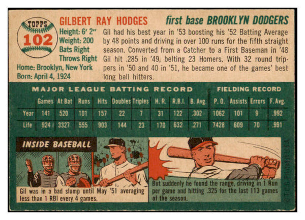 1954 Topps Baseball #102 Gil Hodges Dodgers EX-MT 529265