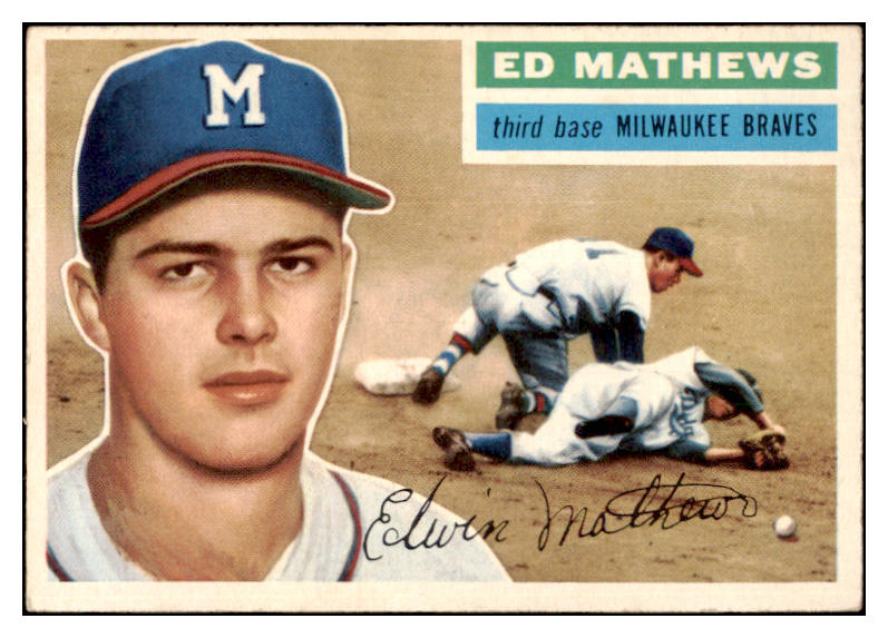 1956 Topps Baseball #107 Eddie Mathews Braves VG-EX White 529285