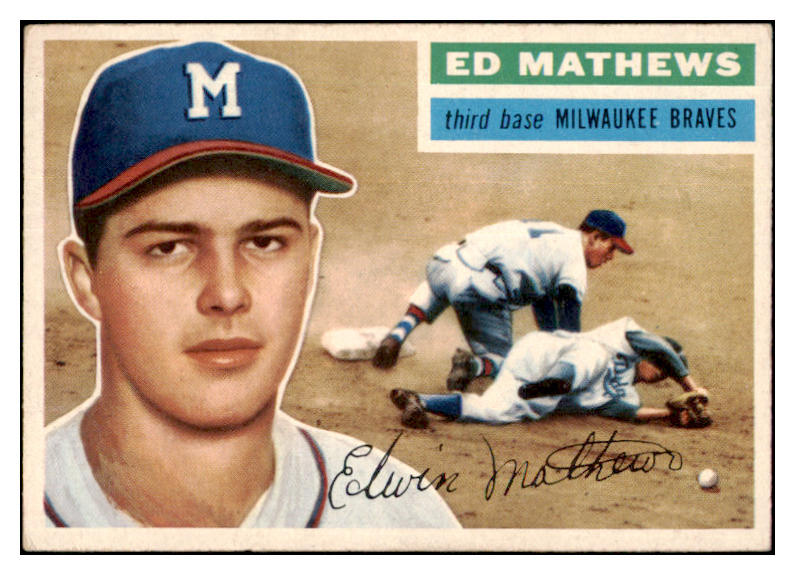 1956 Topps Baseball #107 Eddie Mathews Braves EX White 529318
