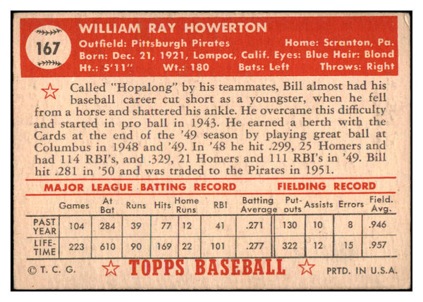 1952 Topps Baseball #167 Bill Howerton Pirates VG-EX 529331