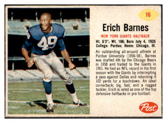 1962 Post Football #016 Erich Barnes Giants EX 529344