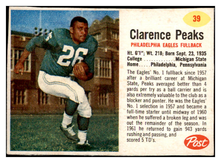 1962 Post Football #039 Clarence Peaks Eagles EX-MT 529354