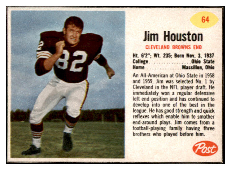 1962 Post Football #064 Jim Houston Browns NR-MT 529366