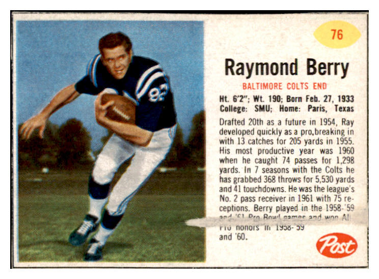 1962 Post Football #076 Raymond Berry Colts GD-VG 529377