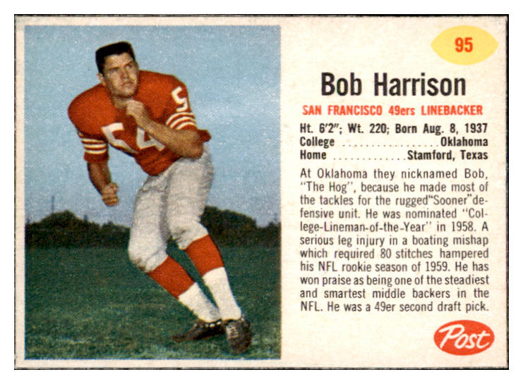 1962 Post Football #095 Bob Harrison 49ers NR-MT 529385