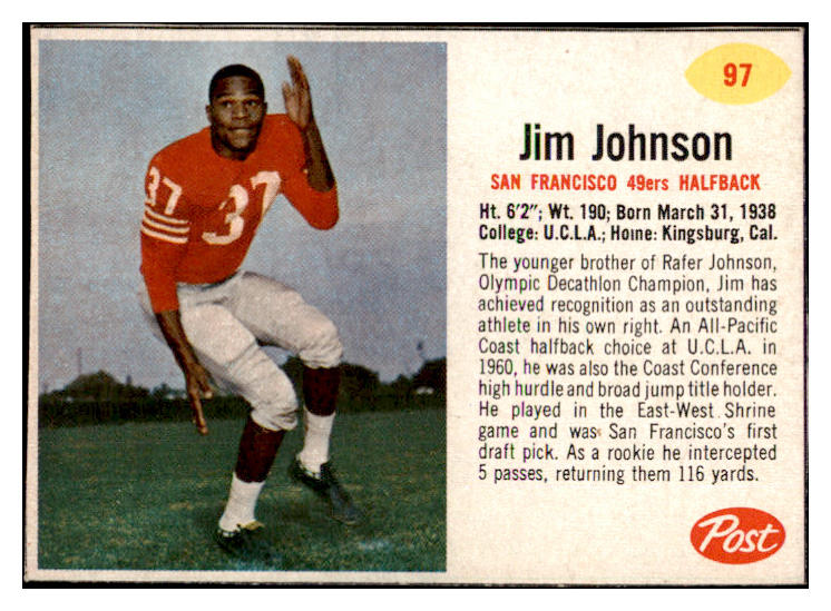 1962 Post Football #097 Jim Johnson 49ers NR-MT 529386