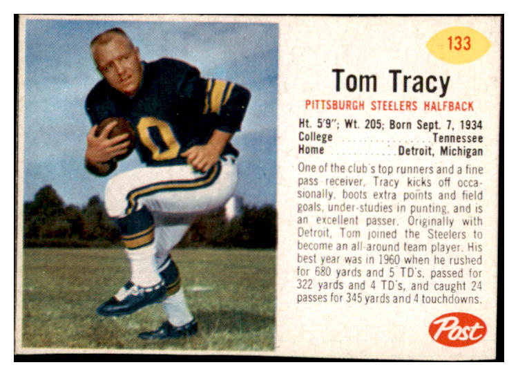 1962 Post Football #133 Tom Tracy Steelers EX 529410
