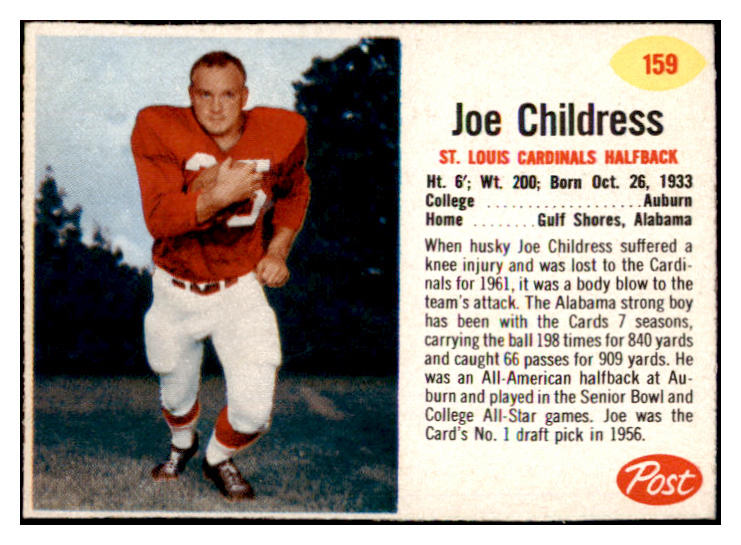 1962 Post Football #159 Joe Childress Cardinals EX 529428