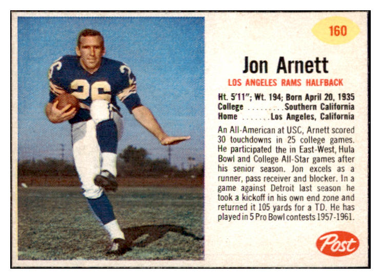 1962 Post Football #160 Jon Arnett Rams EX-MT 529429