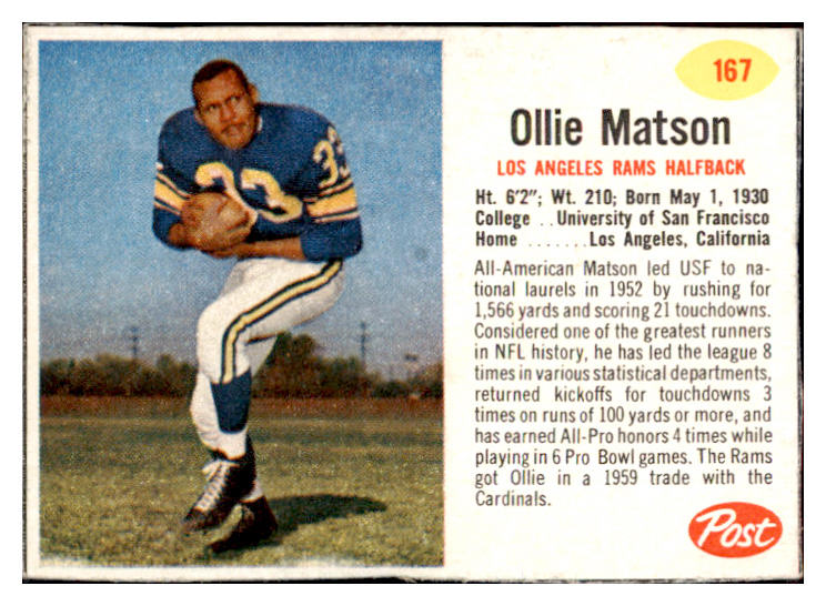 1962 Post Football #167 Ollie Matson Rams EX-MT 529434