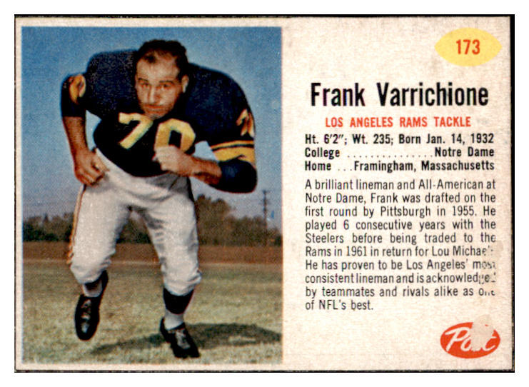1962 Post Football #173 Frank Varrichione Rams GD-VG 529439