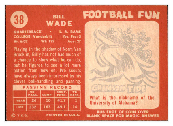 1958 Topps Football #038 Bill Wade Rams NR-MT 529469