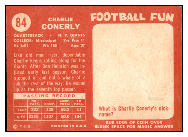 1958 Topps Football #084 Charley Conerly Giants NR-MT 529503