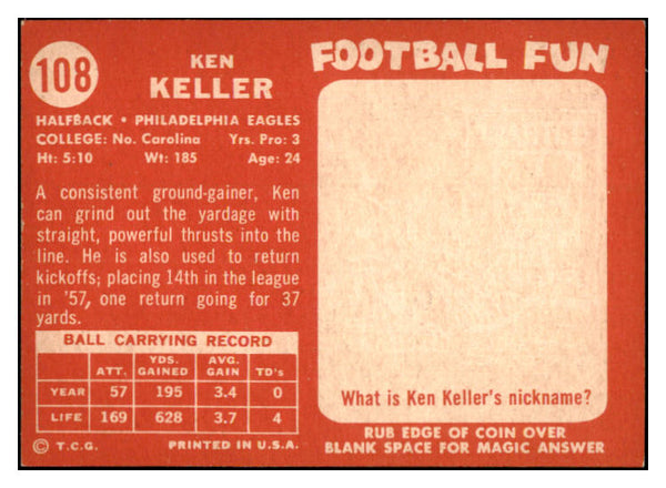 1958 Topps Football #108 Ken Keller Eagles EX-MT 529519
