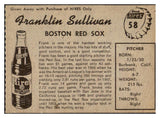 1958 Hires #058 Frank Sullivan Red Sox NR-MT No Tab 529597