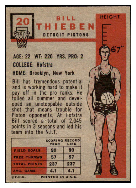 1957 Topps Basketball #020 Bill Thieben Pistons EX-MT 529626