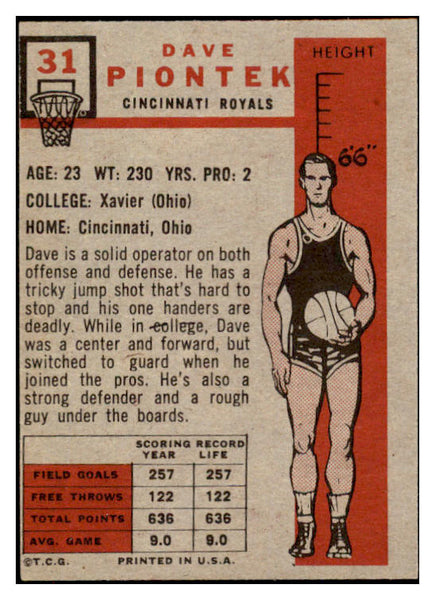 1957 Topps Basketball #031 Dave Piontek Royals EX-MT 529635