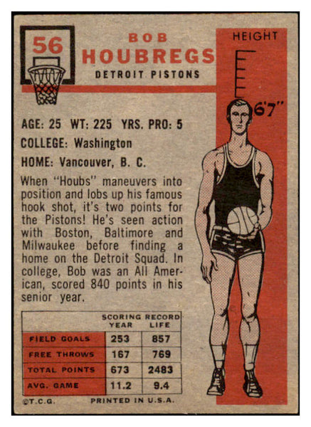 1957 Topps Basketball #056 Bob Houbregs Pistons EX-MT 529655