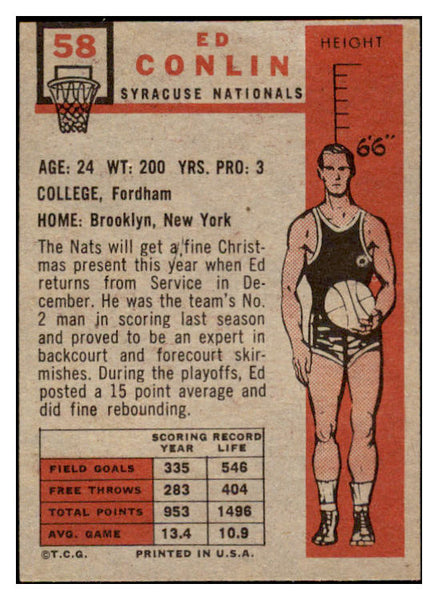 1957 Topps Basketball #058 Ed Conlin Nationals EX-MT oc 529657