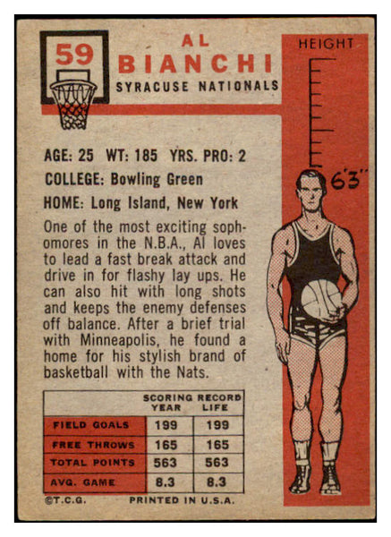 1957 Topps Basketball #059 Al Bianchi Nationals EX 529658